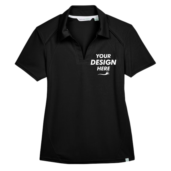 North End Women's Recycled Polyester Performance Pique Polo, Black, Front view, Mockup