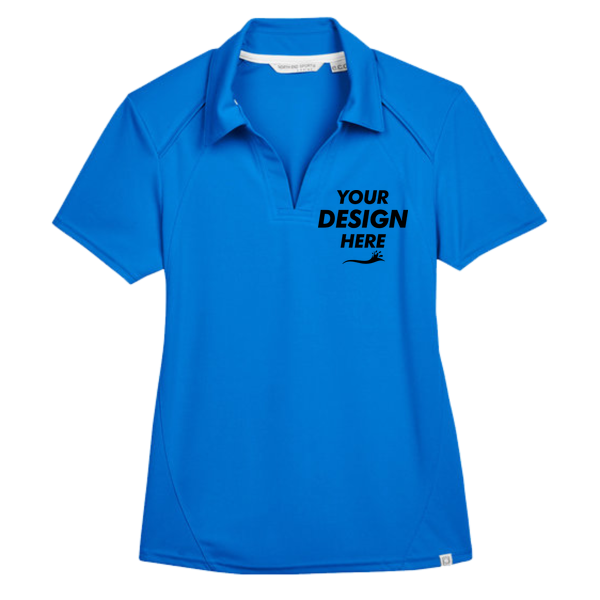 North End Women's Recycled Polyester Performance Pique Polo, Light Nautical Blue, Front view, Mockup