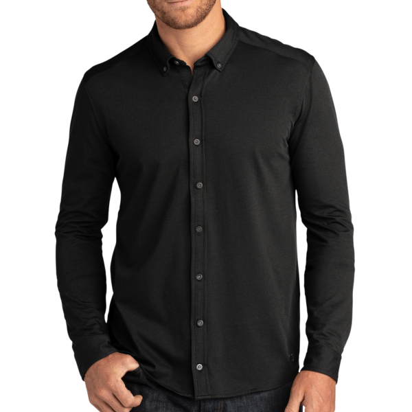 OGIO Code Stretch Long Sleeve Button Up, Blacktop, Front view