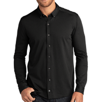 OGIO Code Stretch Long Sleeve Button Up, Blacktop, Front view