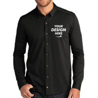 OGIO Code Stretch Long Sleeve Button Up, Blacktop, Front view, Mockup