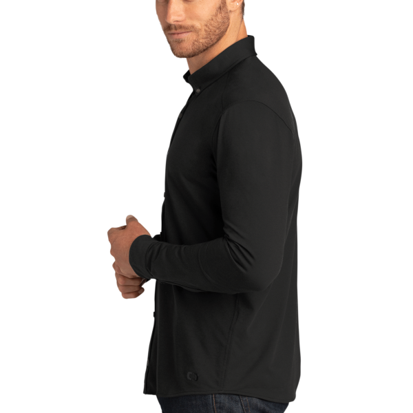 OGIO Code Stretch Long Sleeve Button Up, Blacktop, Left Sleeve view