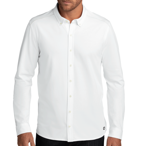 OGIO Code Stretch Long Sleeve Button Up, Bright White, Front view