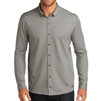 OGIO Code Stretch Long Sleeve Button Up, Tarmac Grey Heather, Front view