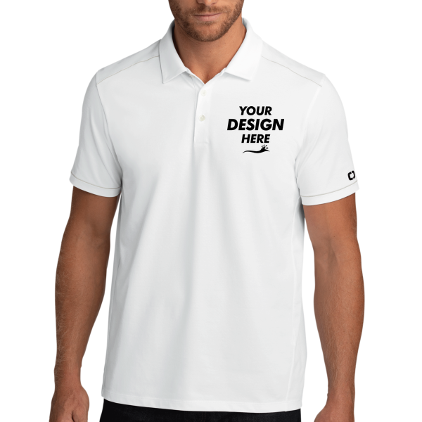 OGIO Code Stretch Polo, Bright White, Front view, Mockup