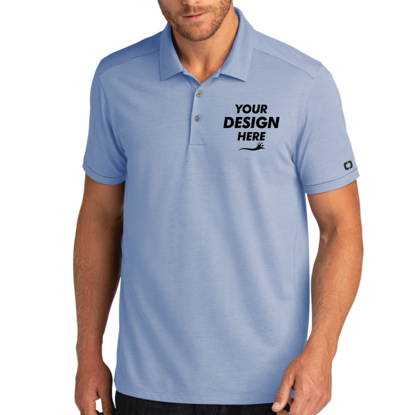 OGIO Code Stretch Polo, Force Blue Heather, Front view, Mockup