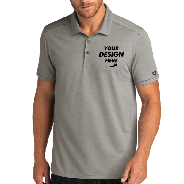OGIO Code Stretch Polo, Tarmac Grey Heather, Front view, Mockup