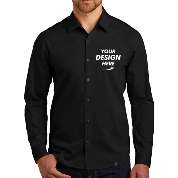 OGIO Commuter Woven Shirt, Blacktop, Front view, Mockup