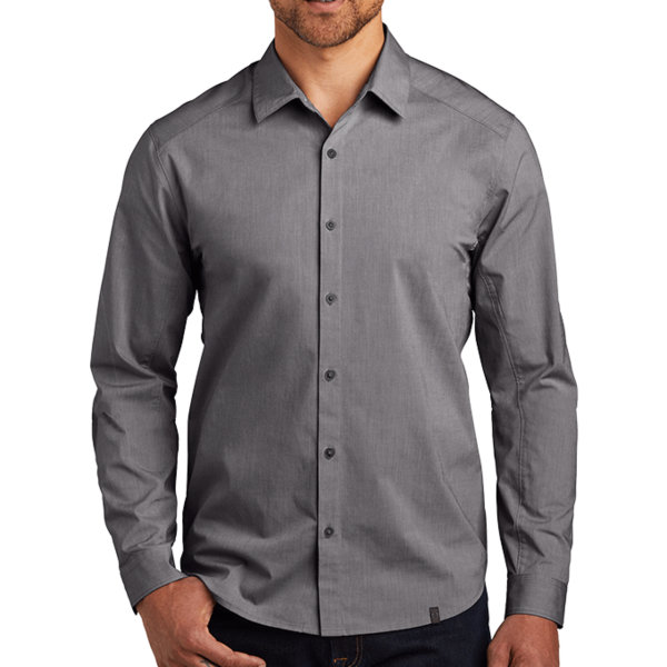 OGIO Commuter Woven Shirt, Gear Grey Heather, Front view