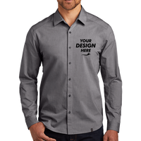 OGIO Commuter Woven Shirt, Gear Grey Heather, Front view, Mockup