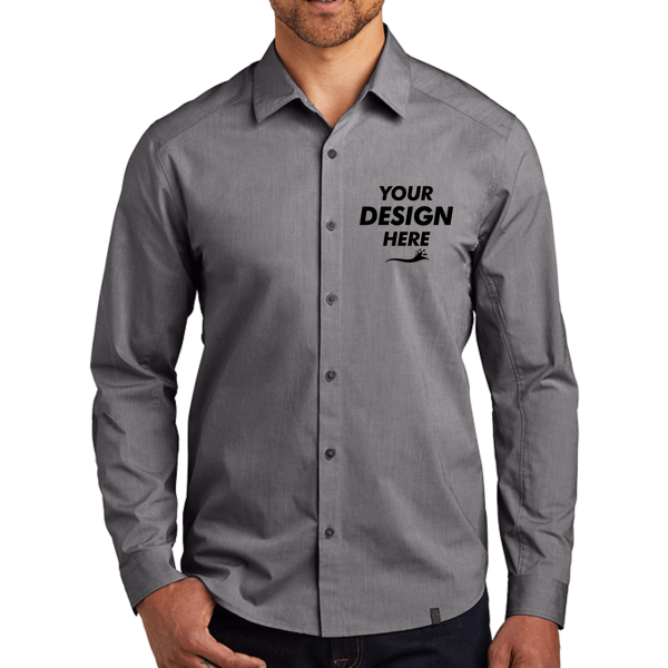 OGIO Commuter Woven Shirt, Gear Grey Heather, Front view, Mockup