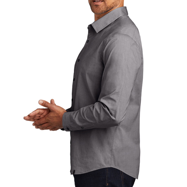 OGIO Commuter Woven Shirt, Gear Grey Heather, Left Sleeve view