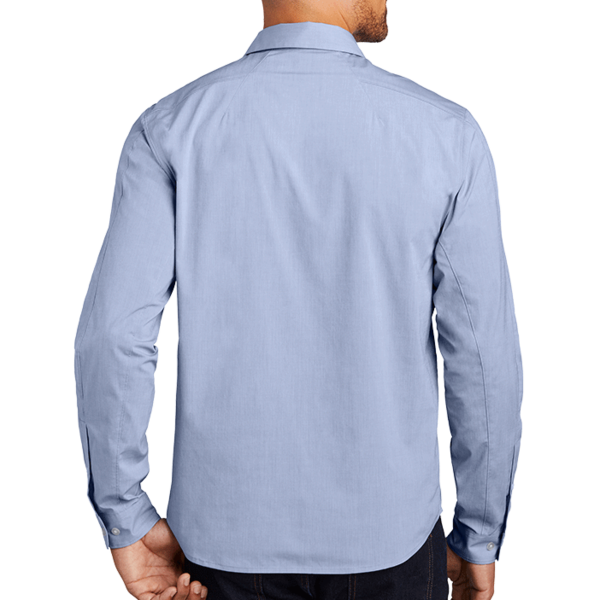 OGIO Commuter Woven Shirt, Metal Blue Heather, Back view