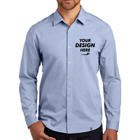 OGIO Commuter Woven Shirt, Metal Blue Heather, Front view, Mockup