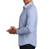OGIO Commuter Woven Shirt, Metal Blue Heather, Left Sleeve view