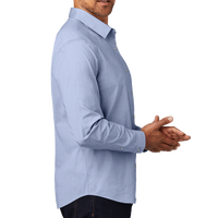 OGIO Commuter Woven Shirt, Metal Blue Heather, Right Sleeve view