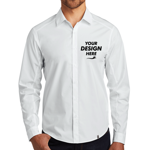 OGIO Commuter Woven Shirt, White, Front view, Mockup
