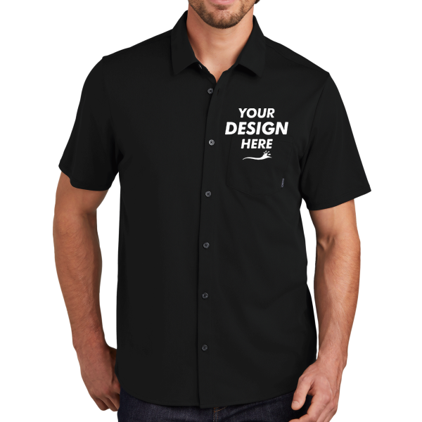 OGIO Extend Short Sleeve Button Up, Blacktop, Front view, Mockup