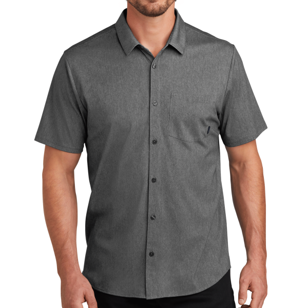 OGIO Extend Short Sleeve Button Up, Blacktop Heather, Front view