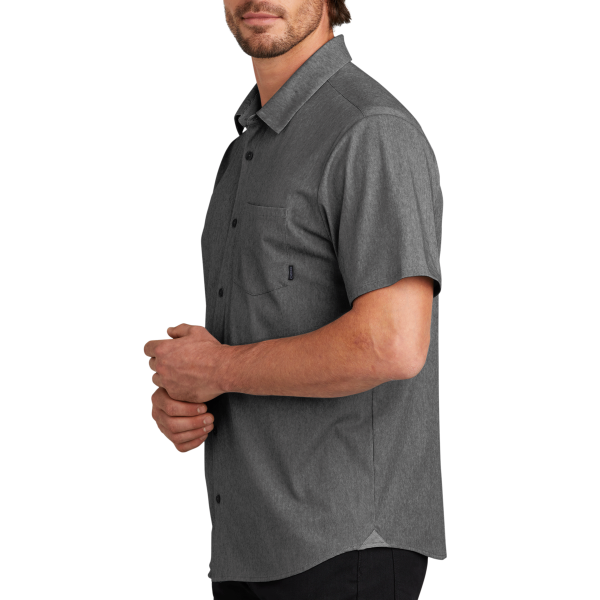 OGIO Extend Short Sleeve Button Up, Blacktop Heather, Left Sleeve view