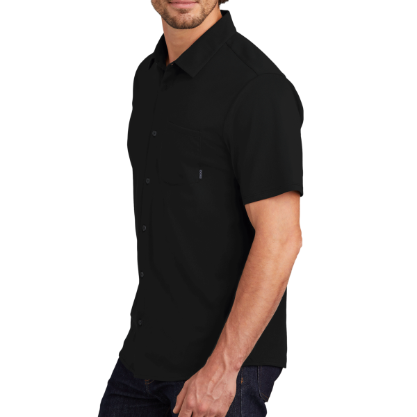 OGIO Extend Short Sleeve Button Up, Blacktop, Left Sleeve view