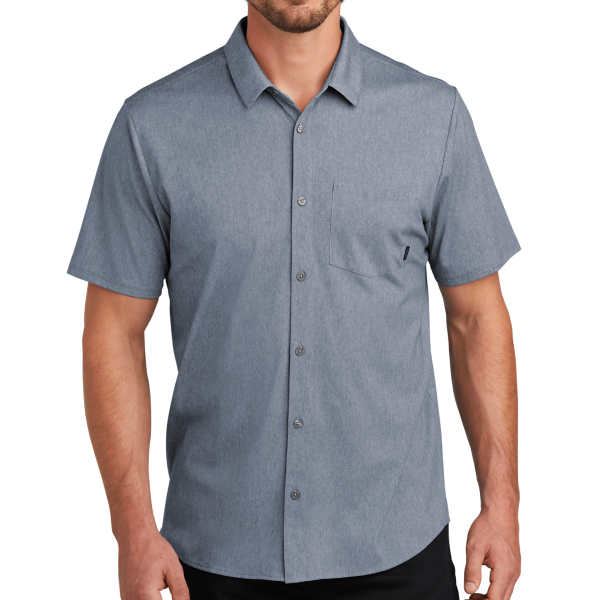 OGIO Extend Short Sleeve Button Up, Deep Blue Heather, Front view