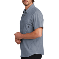 OGIO Extend Short Sleeve Button Up, Deep Blue Heather, Left Sleeve view