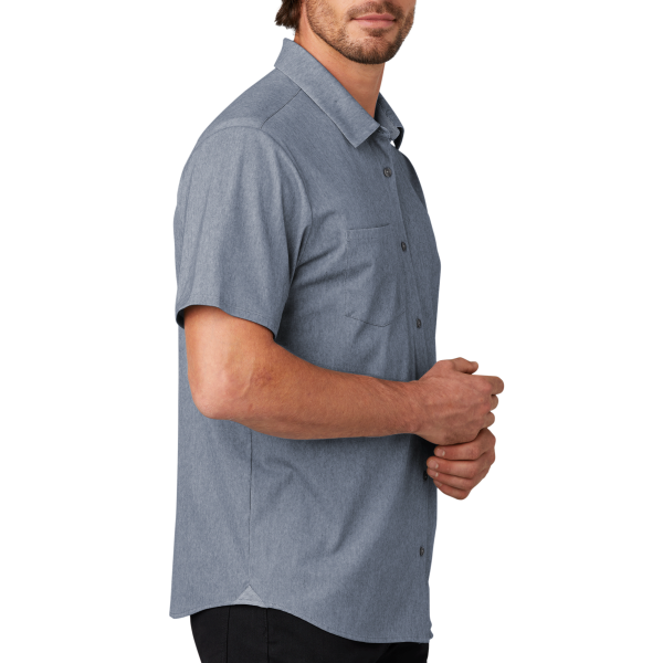 OGIO Extend Short Sleeve Button Up, Deep Blue Heather, Right Sleeve view