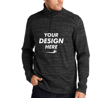 OGIO Flux 1/4 Zip, Blacktop Heather, Front view, Mockup
