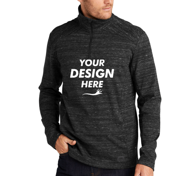 OGIO Flux 1/4 Zip, Blacktop Heather, Front view, Mockup