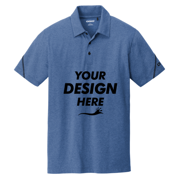 OGIO Tread Polo, Blue Heather, Front view, Mockup