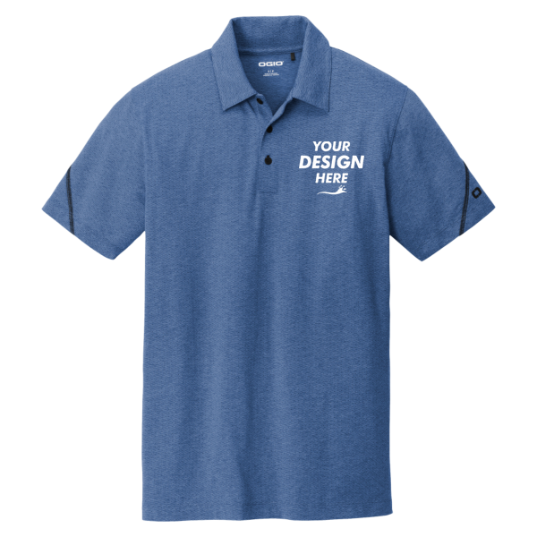 OGIO Tread Polo, Blue Heather, Front view, Mockup