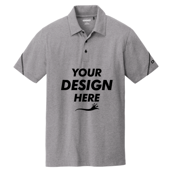 OGIO Tread Polo, Grey Heather, Front view, Mockup