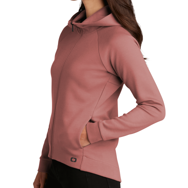 OGIO Women's Bolt Full Zip Hoodie, Deep Rose, Left Sleeve view