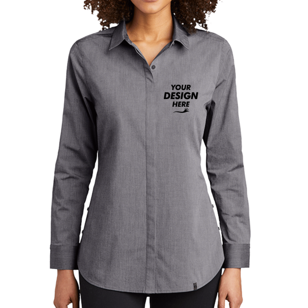 OGIO Women's Commuter Woven Tunic, Gear Grey Heather, Front view, Mockup