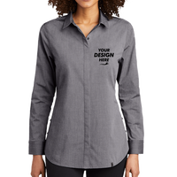 OGIO Women's Commuter Woven Tunic, Gear Grey Heather, Front view, Mockup
