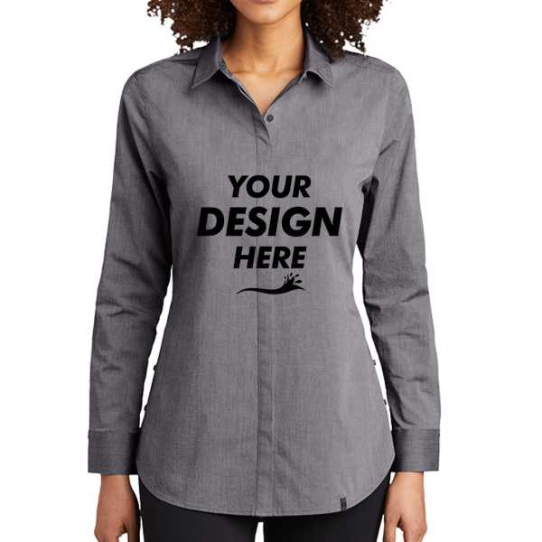 OGIO Women's Commuter Woven Tunic, Gear Grey Heather, Front view, Mockup
