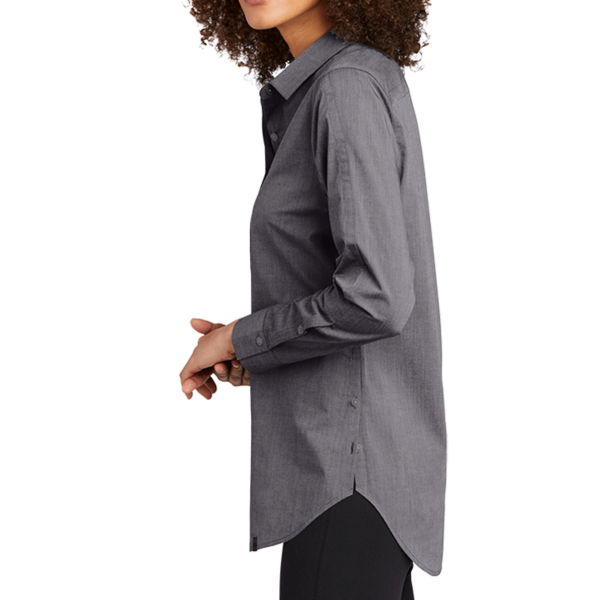 OGIO Women's Commuter Woven Tunic, Gear Grey Heather, Left Sleeve view