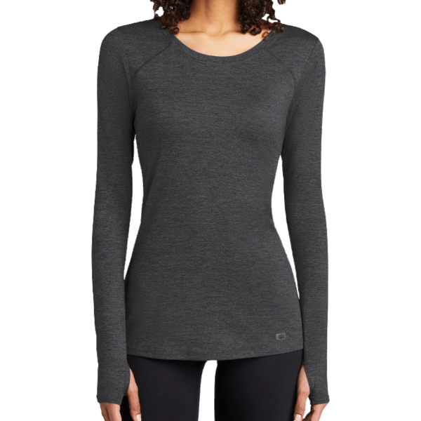 OGIO Women's Force Long Sleeve Tee, Blacktop Heather, Front view