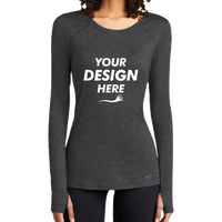 OGIO Women's Force Long Sleeve Tee, Blacktop Heather, Front view, Mockup