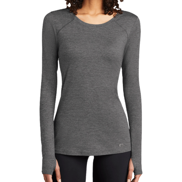 OGIO Women's Force Long Sleeve Tee, Gear Grey Heather, Front view