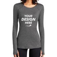 OGIO Women's Force Long Sleeve Tee, Gear Grey Heather, Front view, Mockup