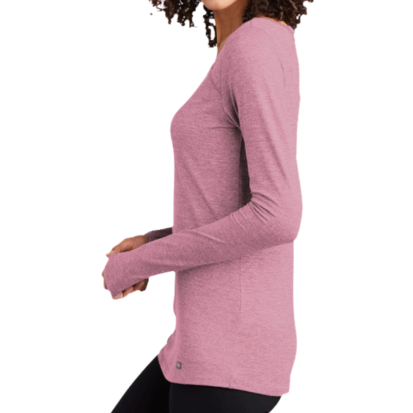 OGIO Women's Force Long Sleeve Tee, Lilac Heather, Left Sleeve view