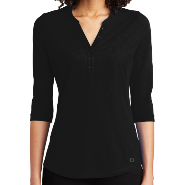 OGIO Women's Jewel Henley, Blacktop, Front view