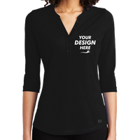 OGIO Women's Jewel Henley, Blacktop, Front view, Mockup