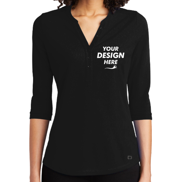 OGIO Women's Jewel Henley, Blacktop, Front view, Mockup