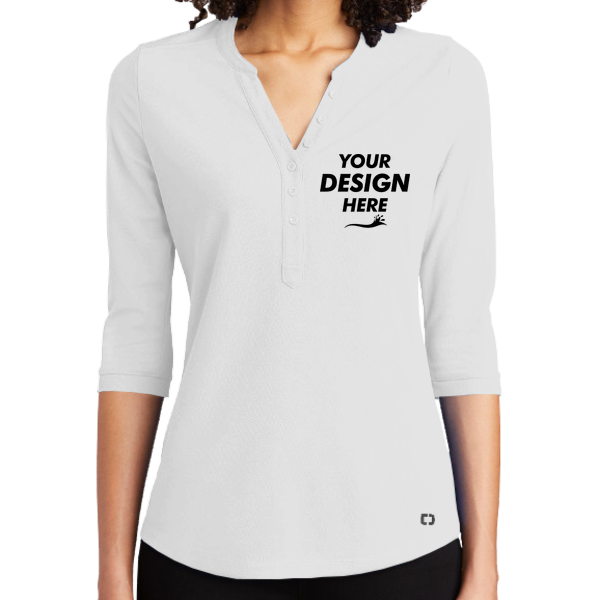 OGIO Women's Jewel Henley, Bright White, Front view, Mockup