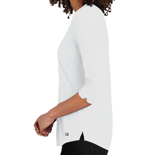 OGIO Women's Jewel Henley, Bright White, Left Sleeve view