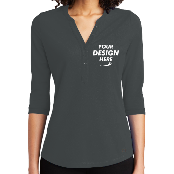 OGIO Women's Jewel Henley, Diesel Grey, Front view, Mockup