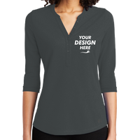 OGIO Women's Jewel Henley, Diesel Grey, Front view, Mockup